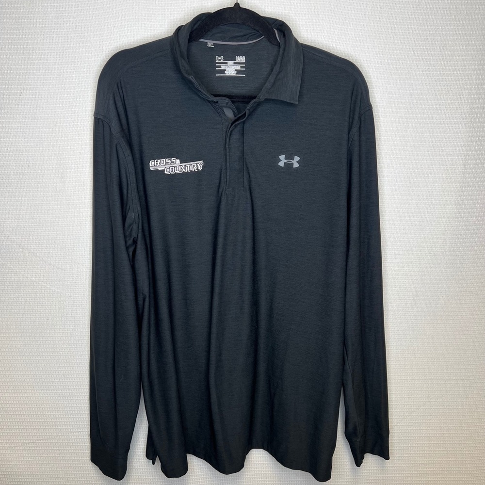 Under Armour Mens Black Cross Country Long Sleeve Performance Polo Shirt Large